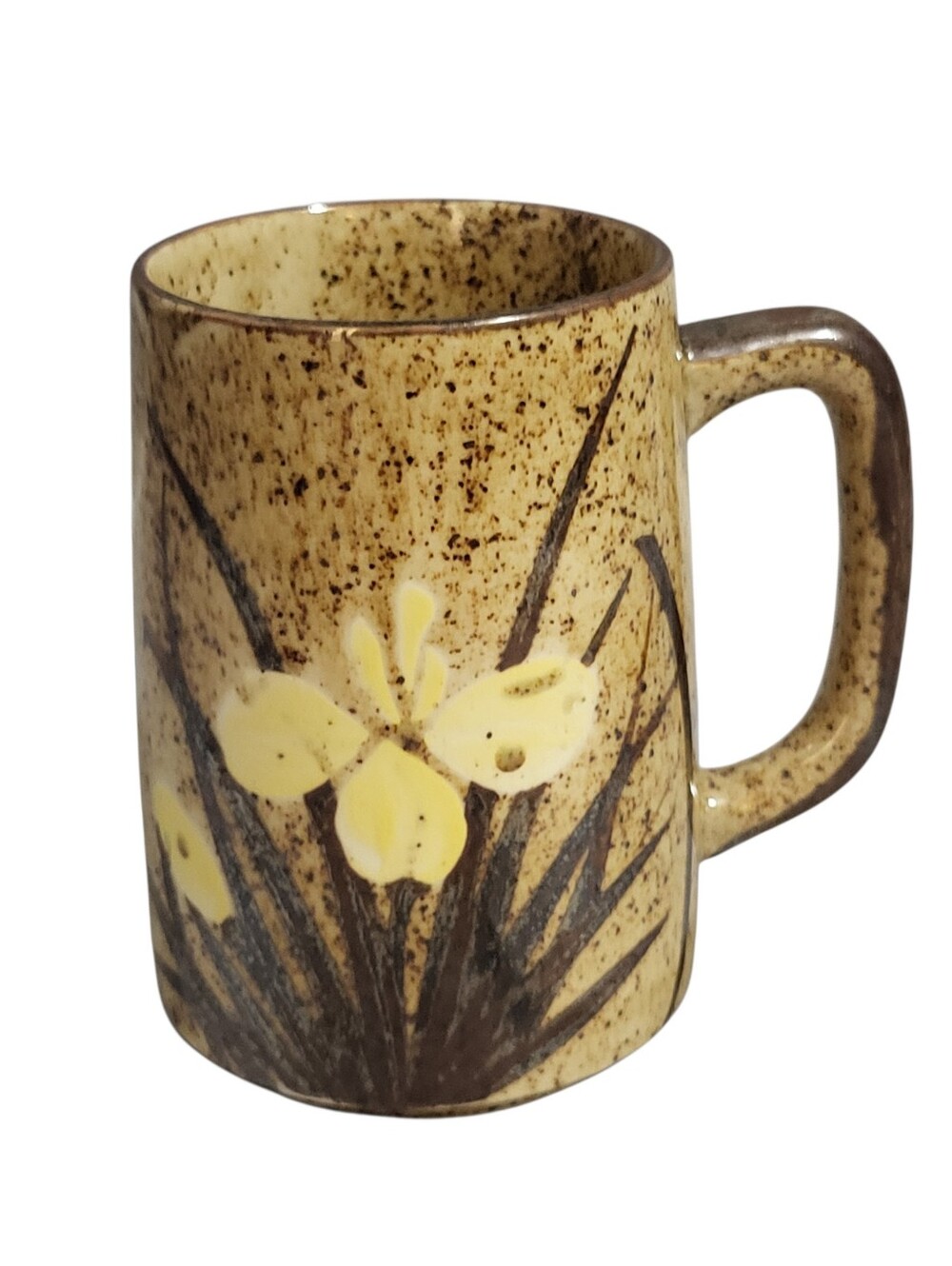 Vintage Pottery Coffee Mug Tea Cup Floral Speckled Brown Stoneware Retro MCM